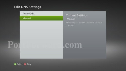 Xbox 360 Edit DNS Settings Screen Highlighted Manual