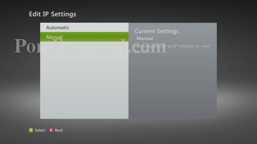 Xbox 360 Edit IP Settings Screen
