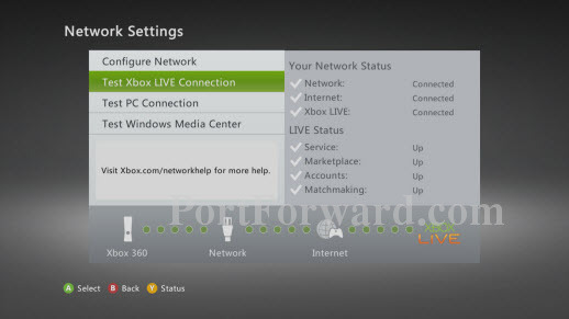 Xbox 360 Network Settigns Menu Highlighted Test Xbox LIVE Connection