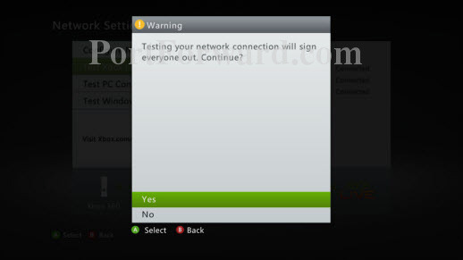 Xbox 360 Test Xbox LIVE Connection Warning Message